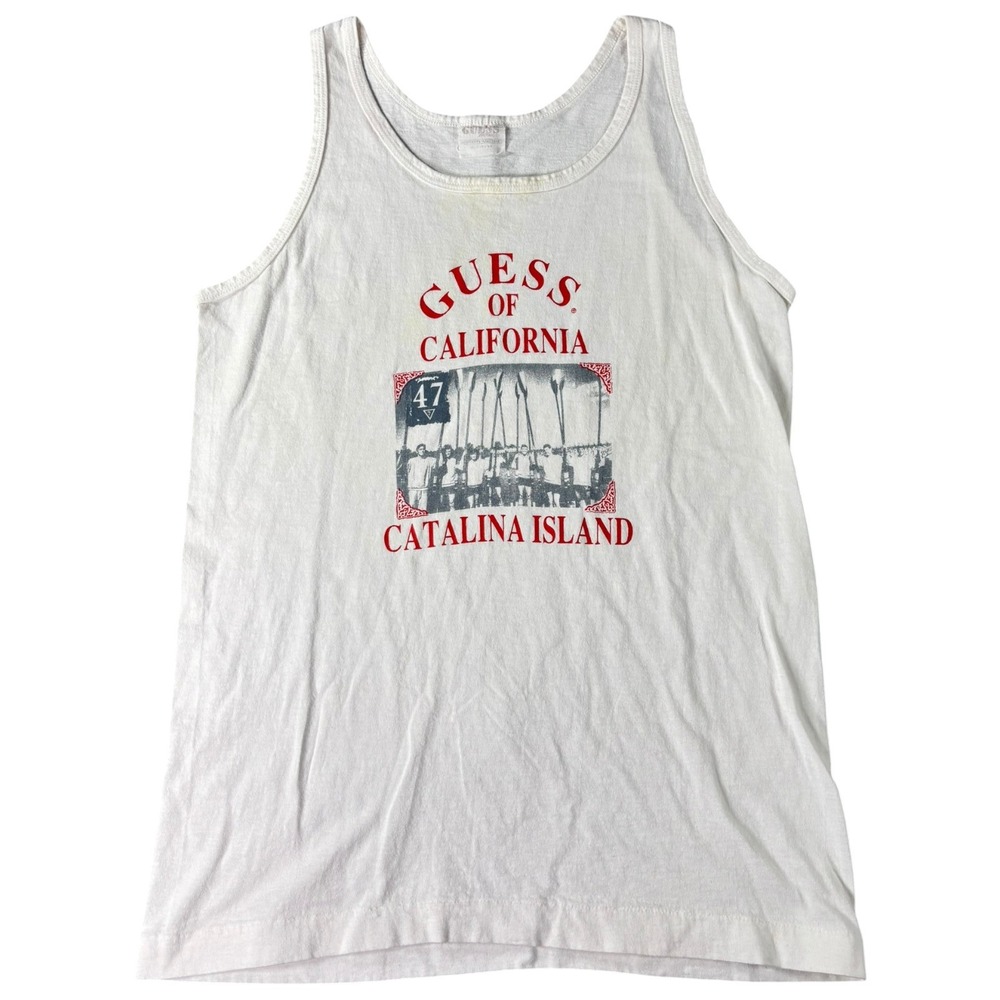 Vintage 1989 Guess of California Catalina Island Tank Top White Mens Large USA